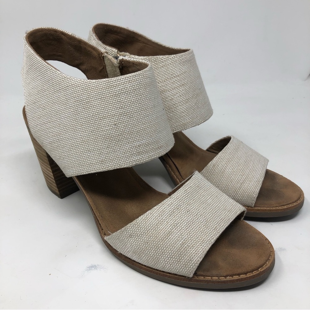 Toms Textured Fabric Wood Heel Sandals
